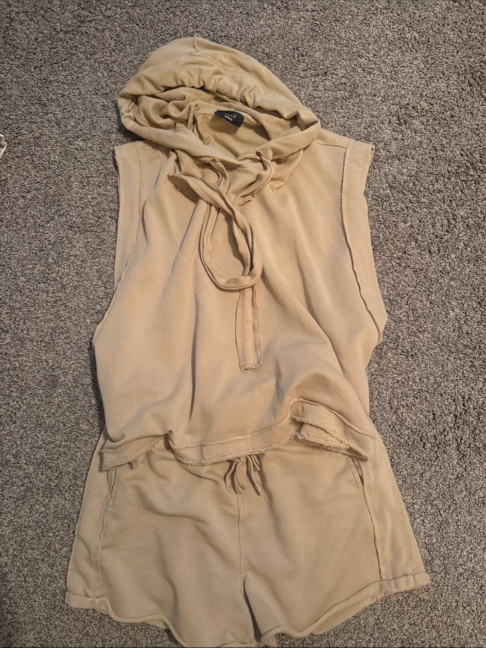 Vici Sleeveless Hooded Track Set in Beige